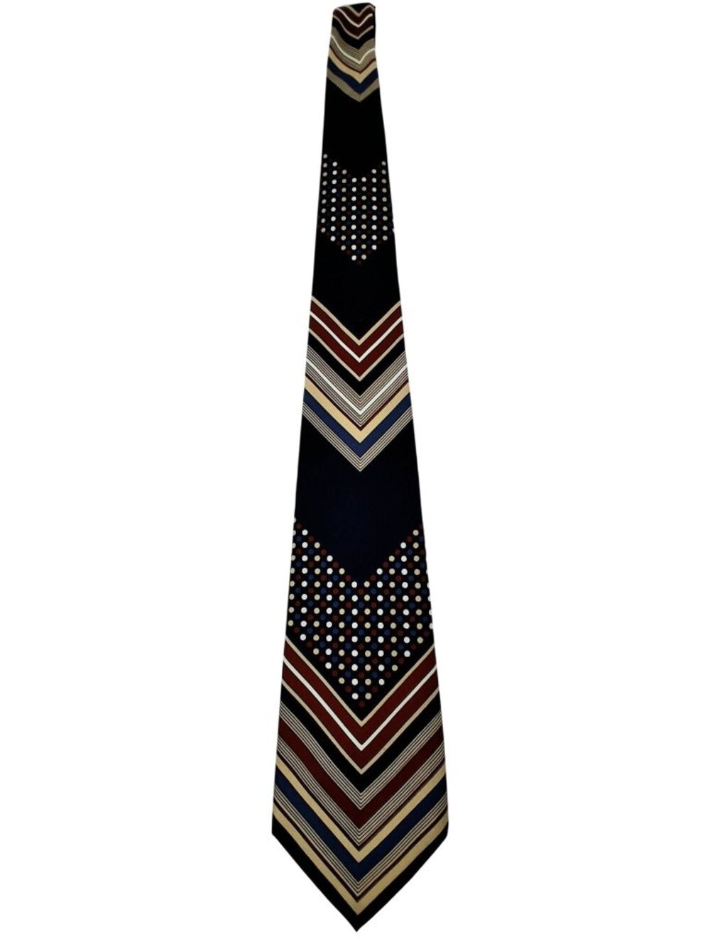 Retro Chevron & Polka Dot Mens Tie Blues, Rust, Red, White, Tan, Vintage - Picture 2 of 5